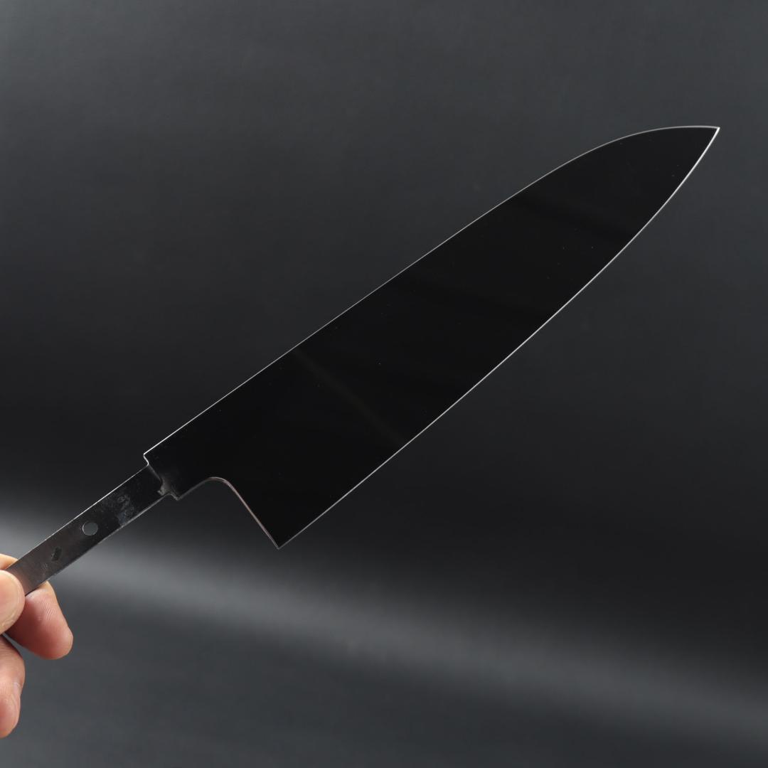 11038牛刀7寸家庭用 業務用 刺身包丁 鏡面仕上げ 両刃 黒檀黒水牛角八角柄
