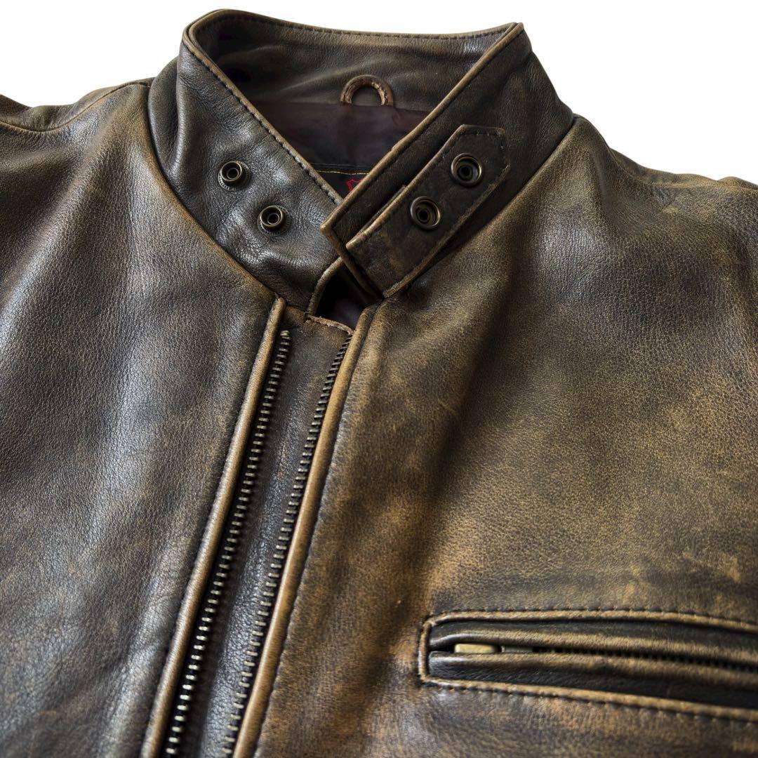 舶来堂 シングルライダース ジャケット 革ジャン ブラウン バイク ビンテージM