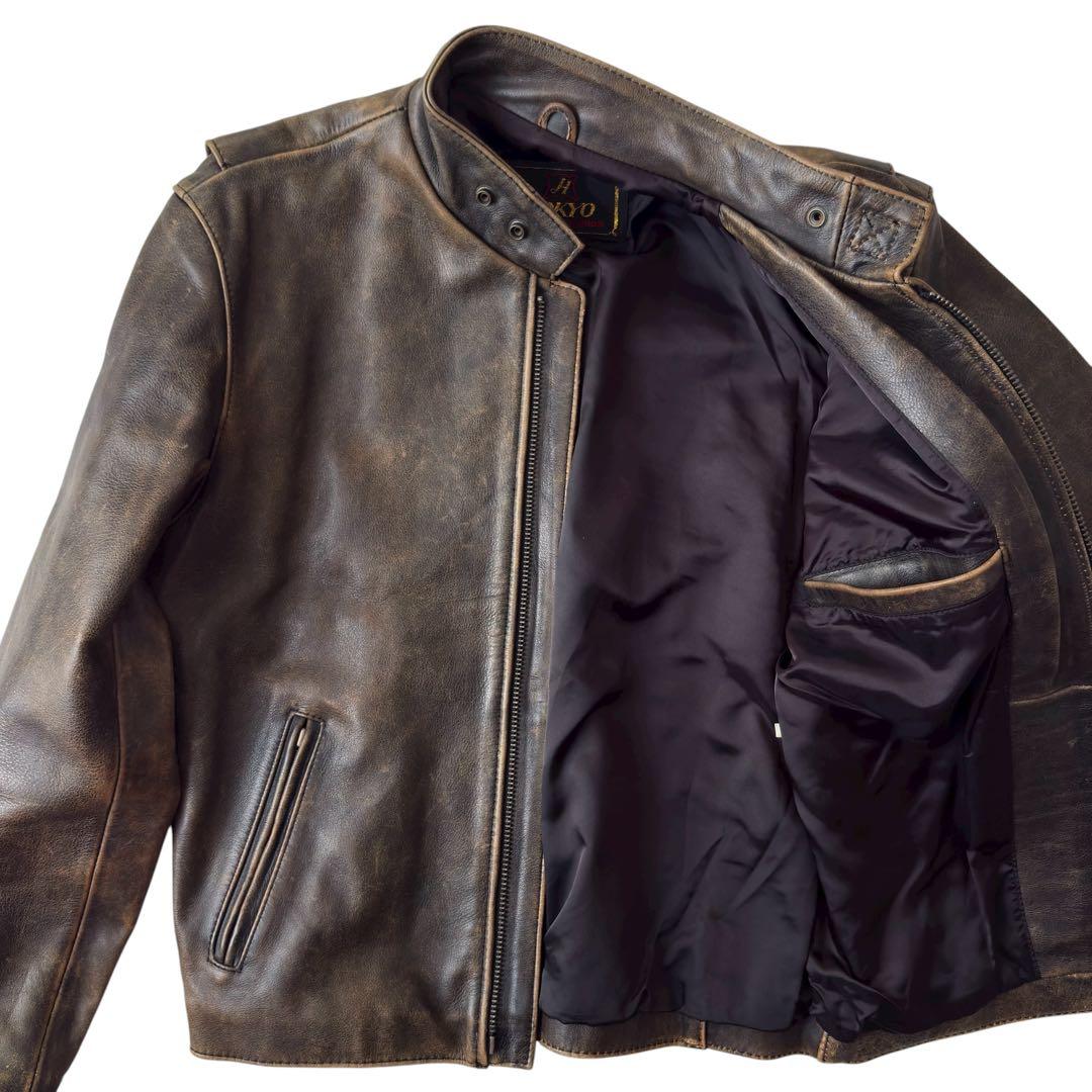 舶来堂 シングルライダース ジャケット 革ジャン ブラウン バイク ビンテージM