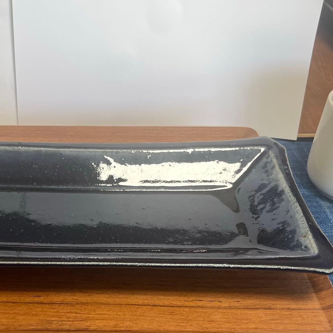 作家もの　すみ藍の長方形皿　田尾明子作