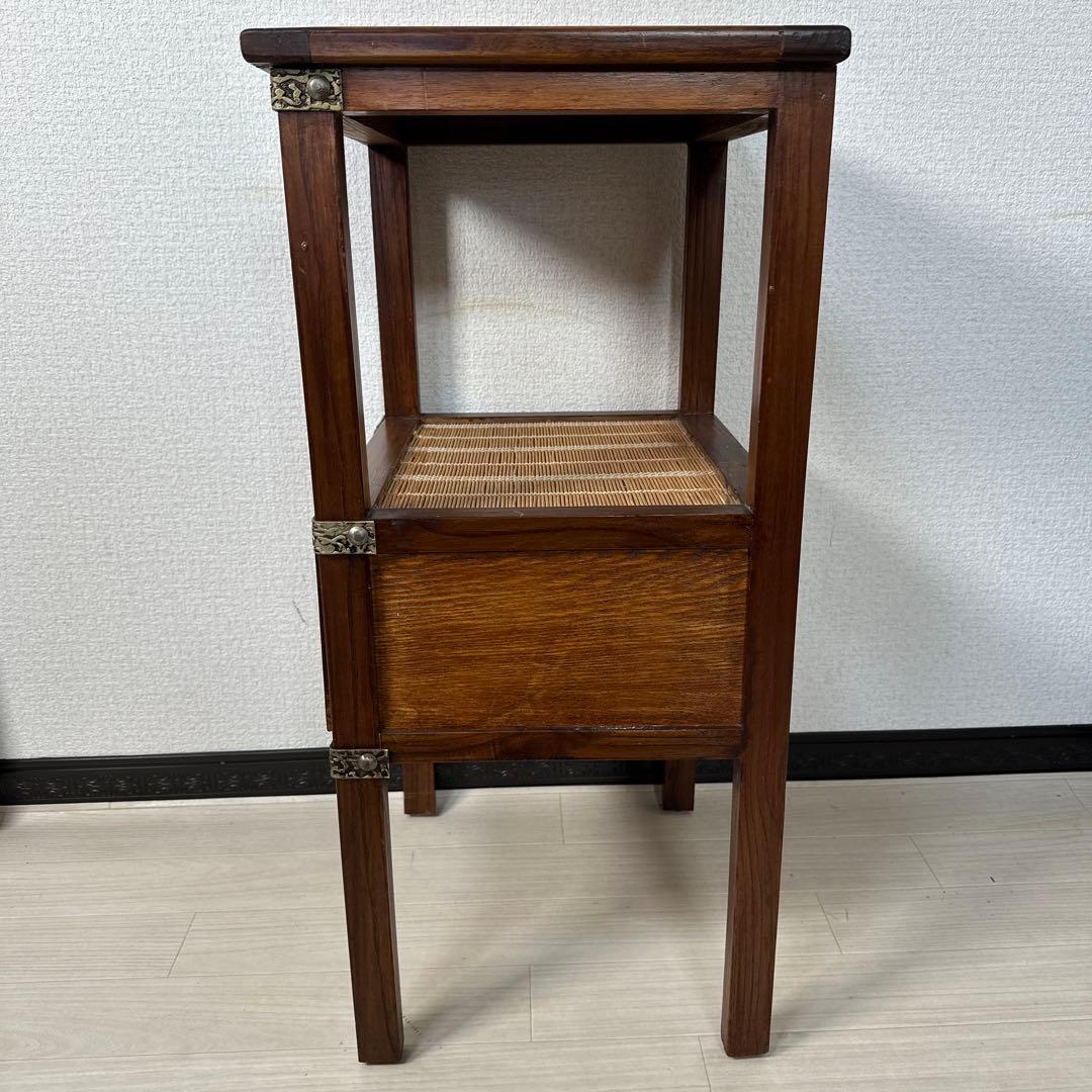 アジアン 民芸 簾 金属取手 金具 鋲打 電話台 花台 サイドテーブル i1※