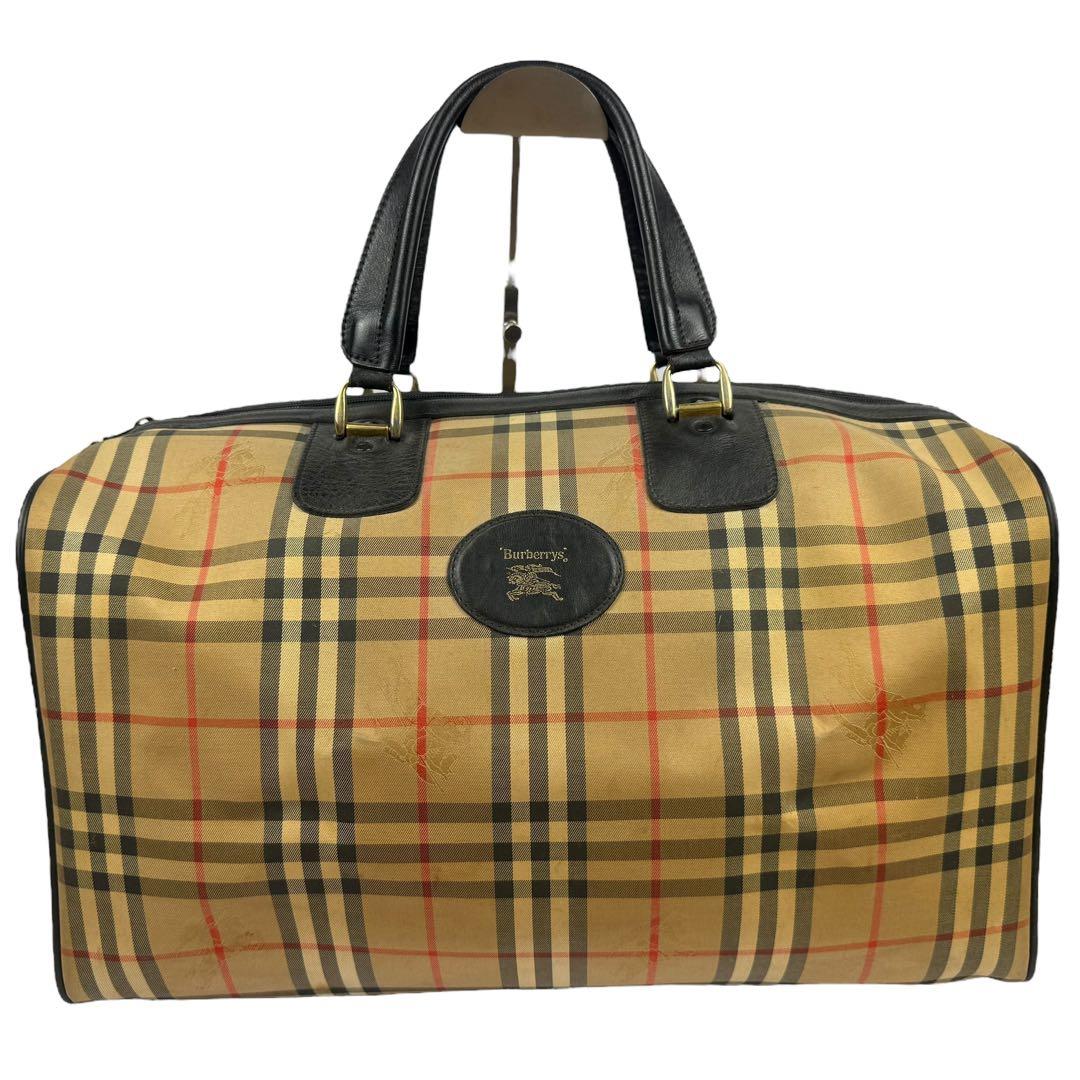 バーバリーズ ノバチェック ボストンバッグ ホースロゴ ポーチ付き 内側ベタ無し