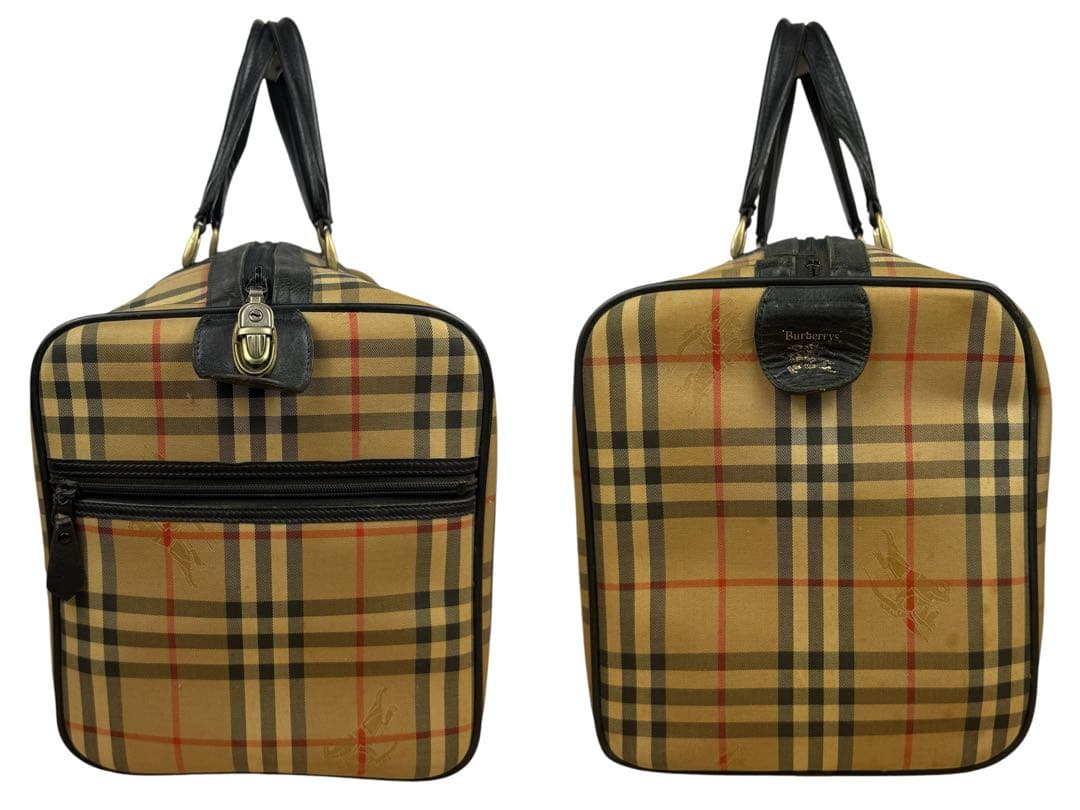 バーバリーズ ノバチェック ボストンバッグ ホースロゴ ポーチ付き 内側ベタ無し