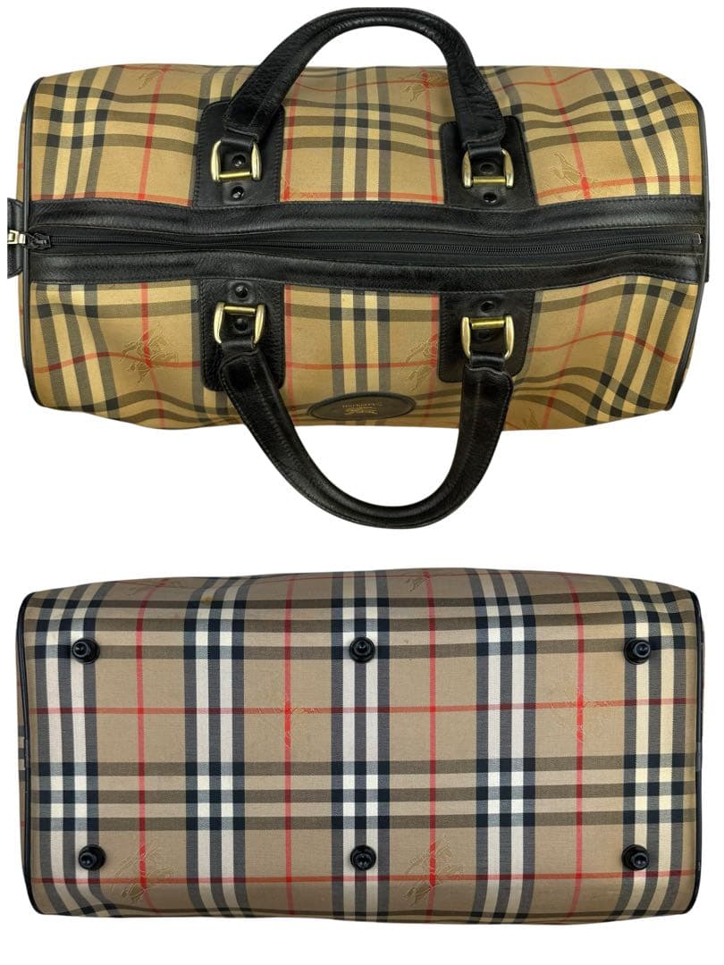 バーバリーズ ノバチェック ボストンバッグ ホースロゴ ポーチ付き 内側ベタ無し