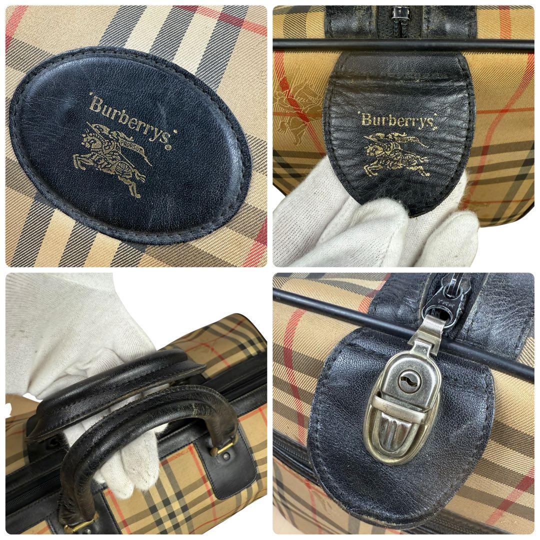 バーバリーズ ノバチェック ボストンバッグ ホースロゴ ポーチ付き 内側ベタ無し