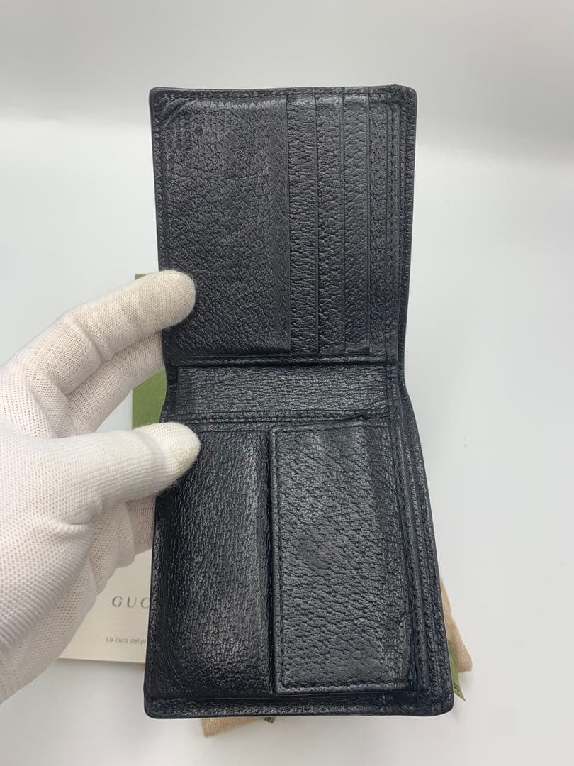 【美品】グッチ 二つ折り財布 アニマリエ ビー レザー ゴールド金具 P55