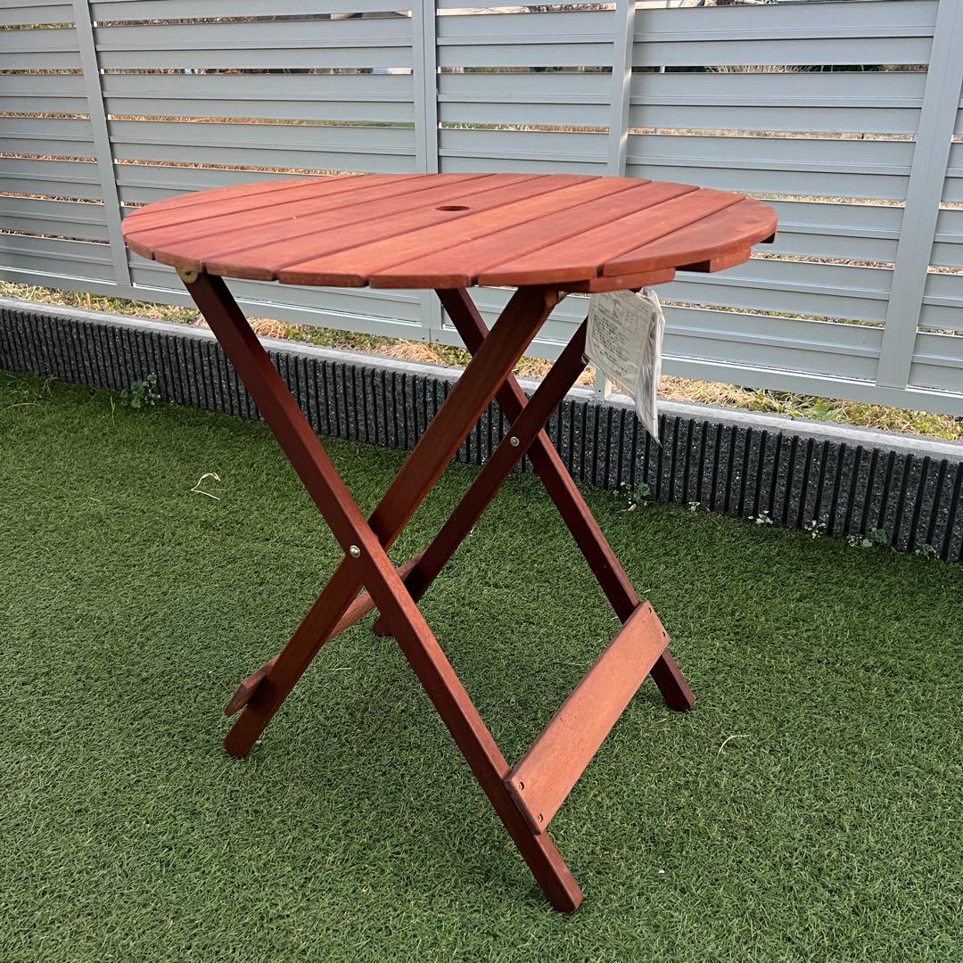 【新品】ガーデンテーブル　丸型 ウッドテーブル ガーデンパラソル