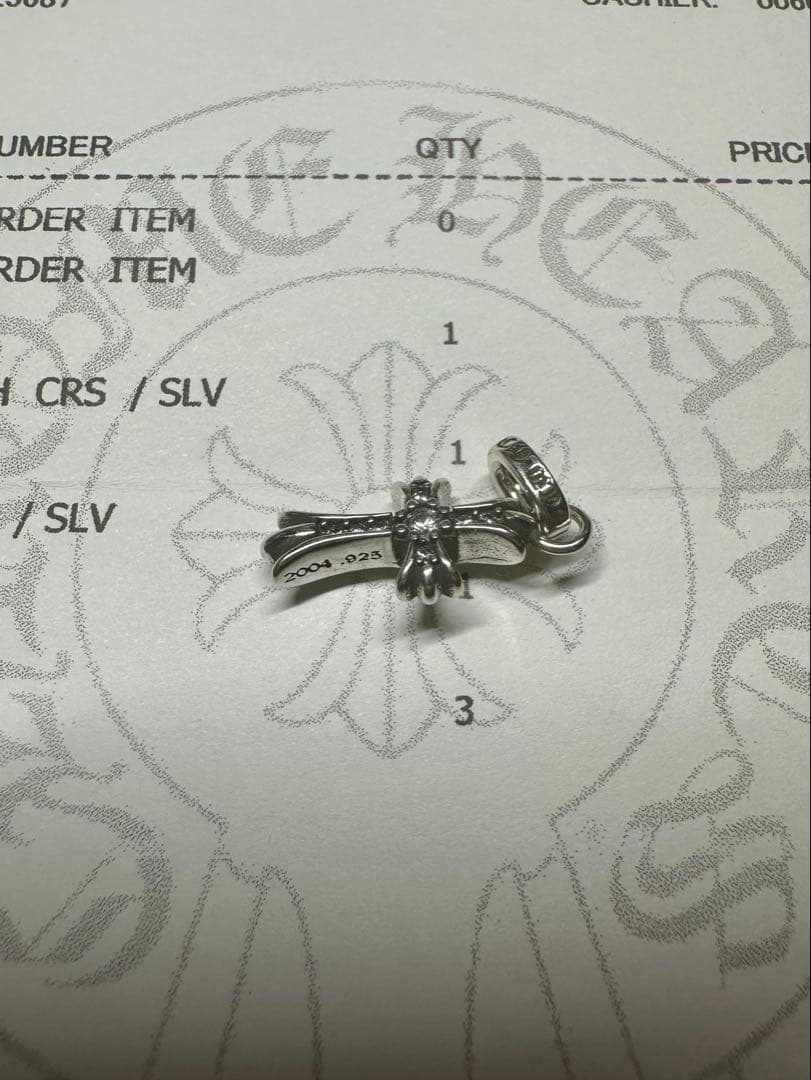 クロムハーツ　クロス　ベビーファット　チャーム　シルバー925天然パヴェ