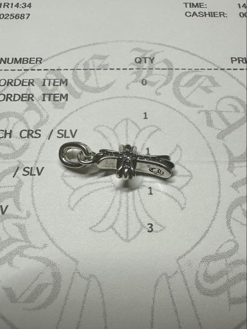 クロムハーツ　クロス　ベビーファット　チャーム　シルバー925天然パヴェ