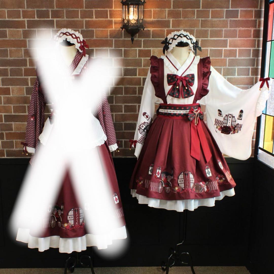 Amavel アマベル 大正浪漫の夢紀行ミドルスカート 和風 和ロリ ボルドー