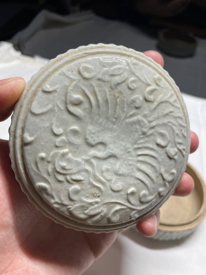 香合。鳳凰文。中国。明時代。茶道具。香道具。古美術。骨董品。舊家蔵出し