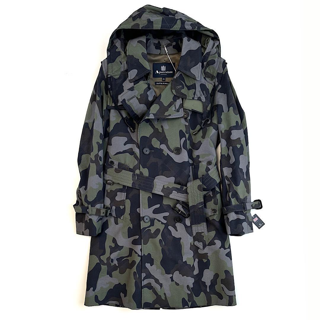 アクアスキュータム 定価18万 英国製 トレンチコート カモフラ 36 撥水加工