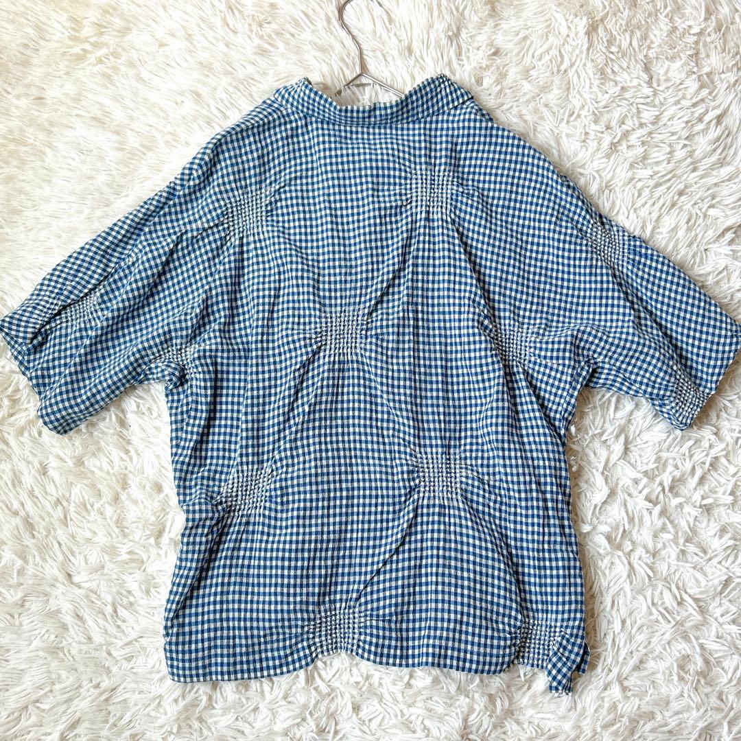 HaaT ISSEY MIYAKE　半袖ドルマンブラウス 絞りシワ加工 チェック