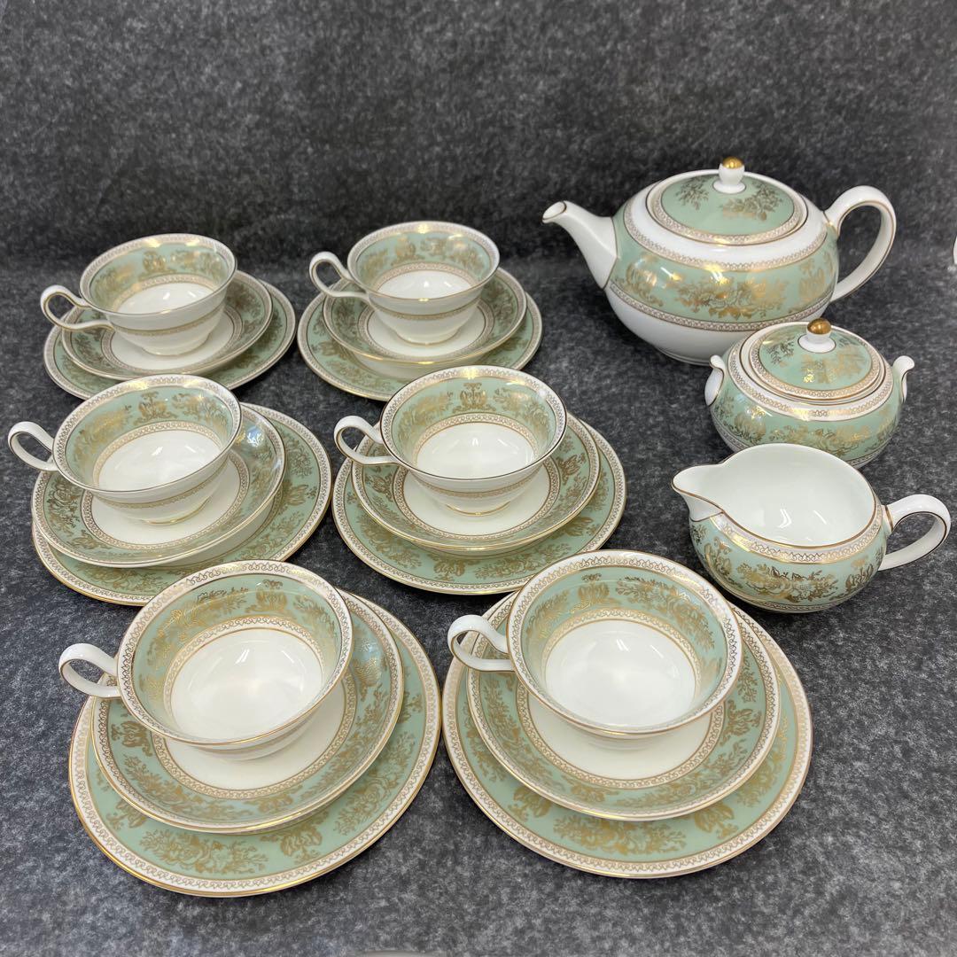 大人気☆ウェッジウッド☆コロンビア☆セージグリーン☆ティーセット☆金彩☆グリーン