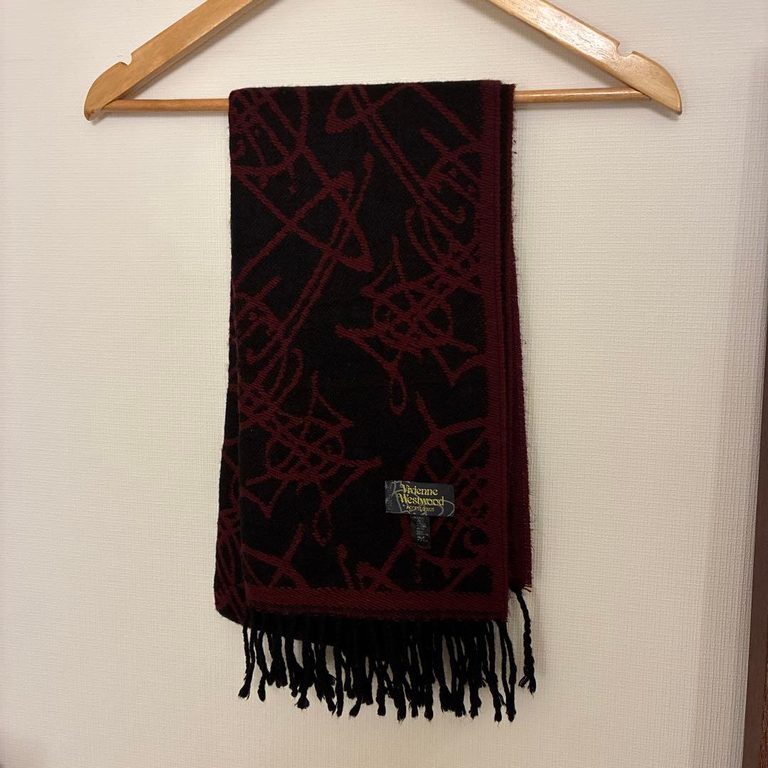 Vivienne Westwood　オーブ総柄 マフラー　赤黒リバーシブル