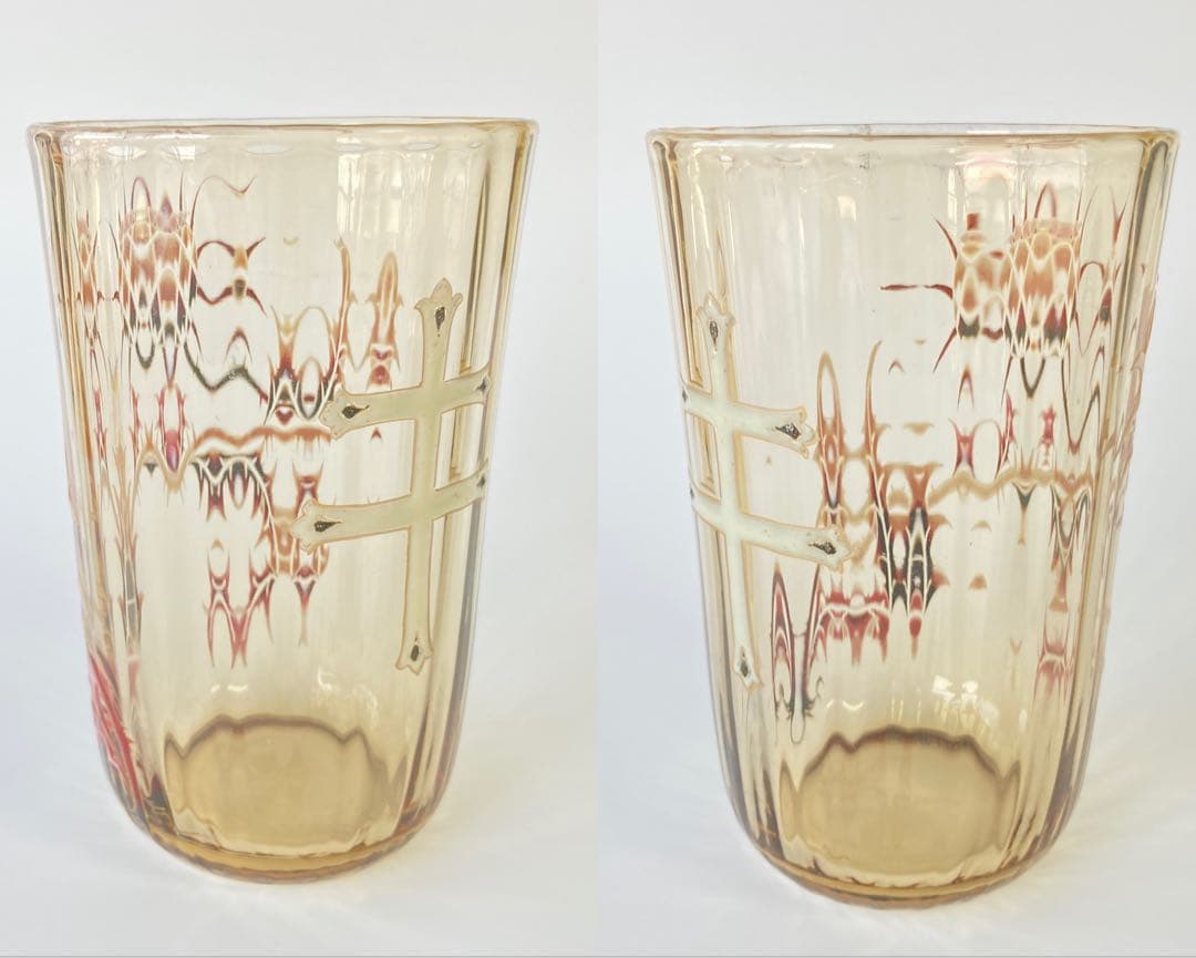 エミール・ガレ　初期　薊とロレーヌ十字文グラス　タンブラー　エナメル彩　アザミ