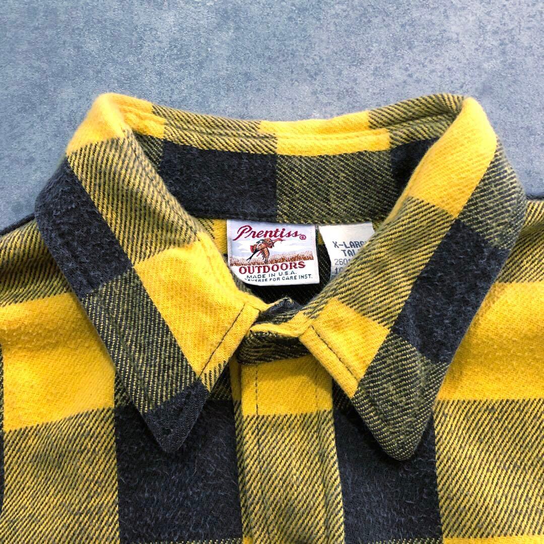 90s USA製 Prentiss ネルシャツ バッファローチェック イエロー