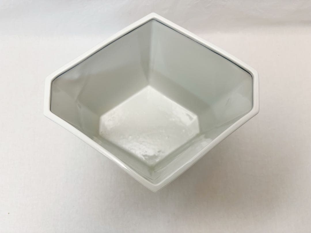 茶道具 平安祥堂造 染付 菱形水指 蓋裏サイン有 塗蓋付 茶器 底印 共箱