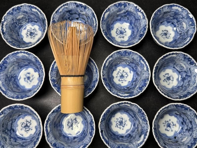 時代 古伊万里 染付 雲龍 宝珠 七通組 113客 無傷 文化十四年 江戸期