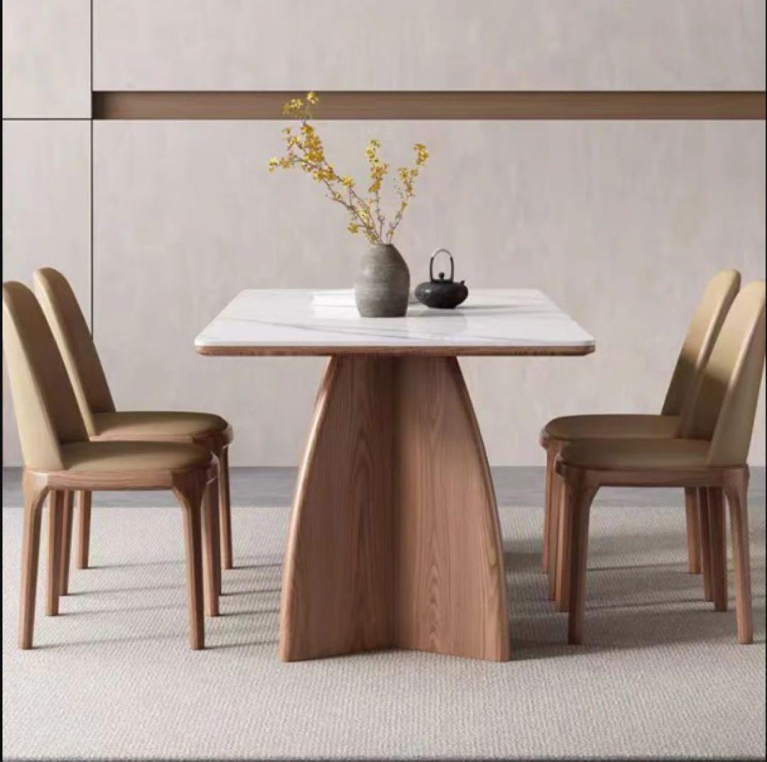 モダン ダイニングテーブルセット 大理石調 ウッドアーチ脚