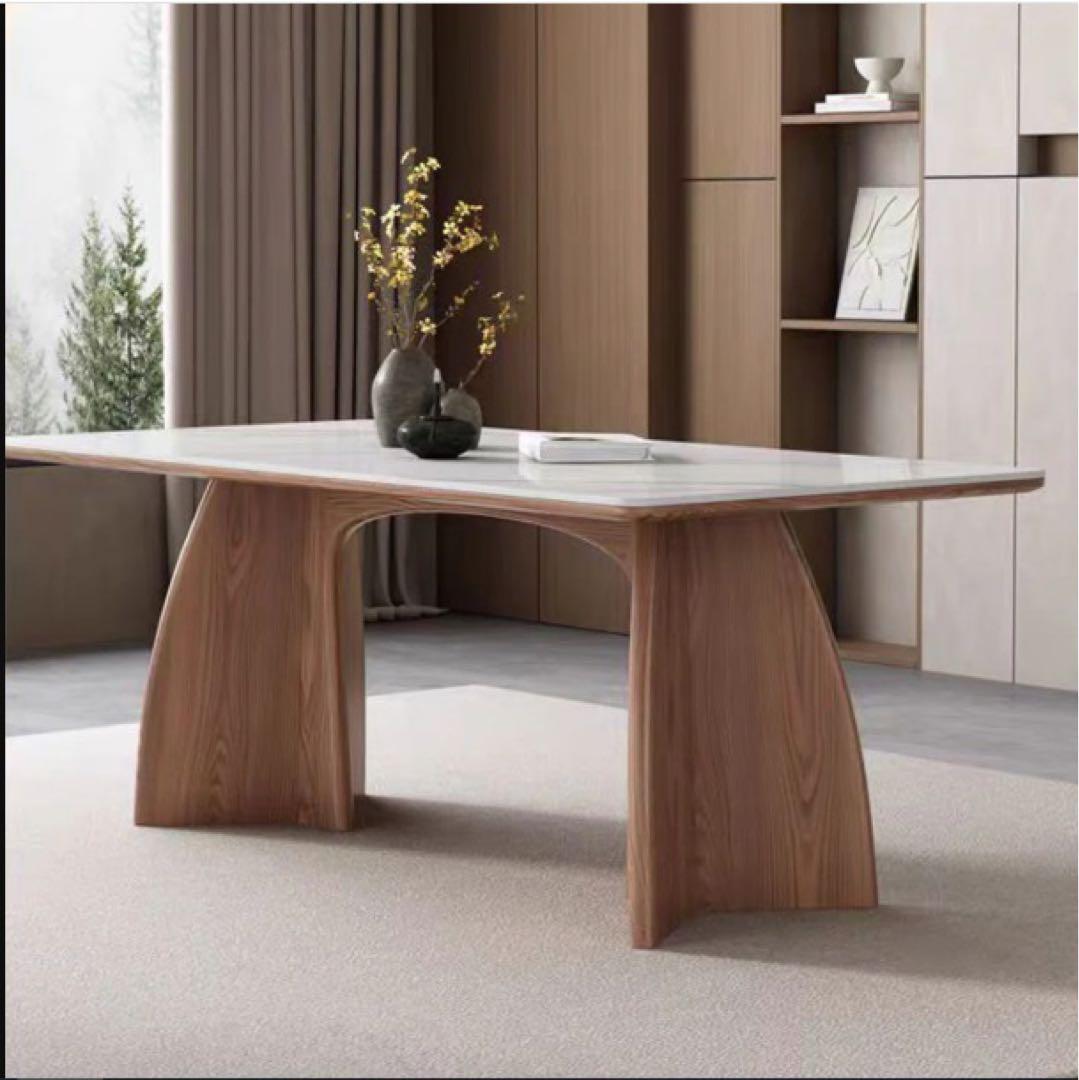 モダン ダイニングテーブルセット 大理石調 ウッドアーチ脚