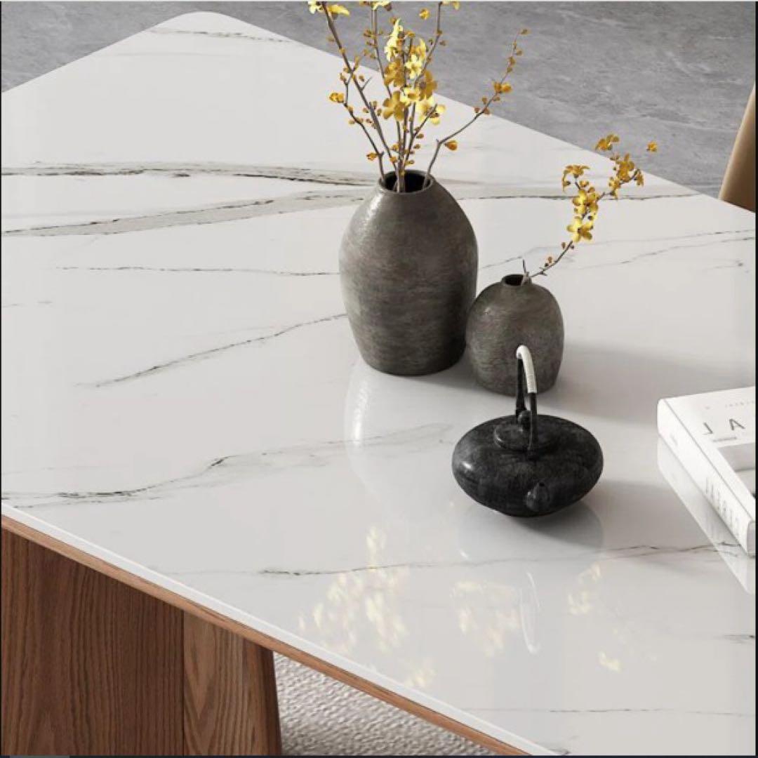 モダン ダイニングテーブルセット 大理石調 ウッドアーチ脚