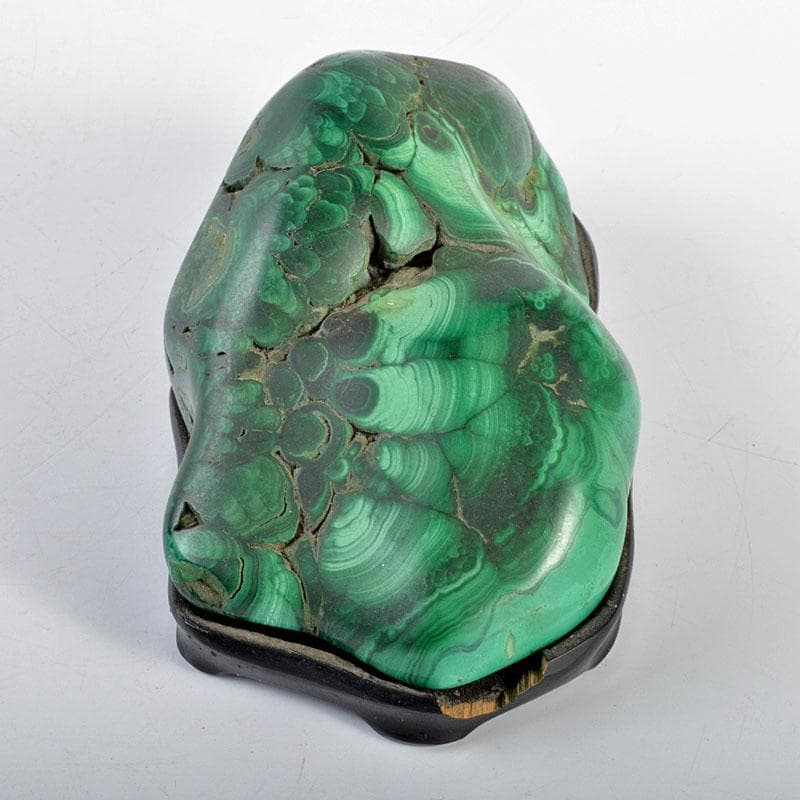 Gojyo　孔雀石　マラカイト　重さ約1140g　唐木台付　F　R4588