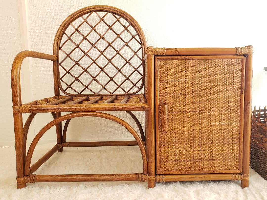 ヴィンテージ ラタン 藤家具 ラタンチェア サイドテーブル 収納ボックス 古民具
