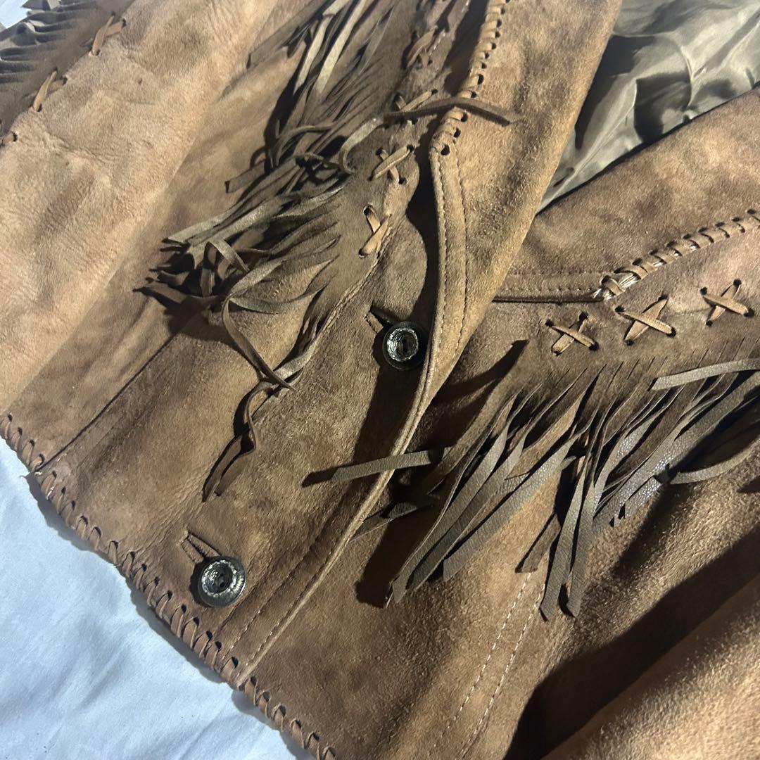 80's vintage ブラウン フリンジ　短丈　スエード レザージャケット