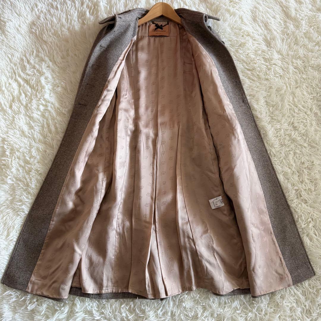 【未使用に近い】ブルマリン　ロングコート　ウール　刺繍　グレージュ　Lサイズ