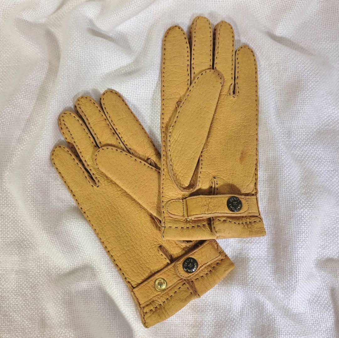 デンツDENTSハンドソーイングカシミヤライニングペッカリーレザーグローブ手袋黄