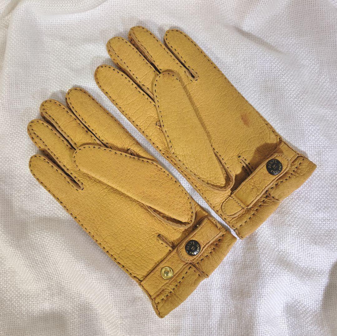 デンツDENTSハンドソーイングカシミヤライニングペッカリーレザーグローブ手袋黄
