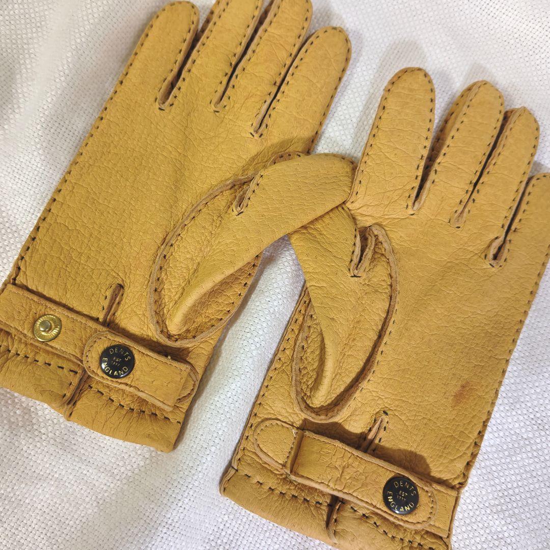 デンツDENTSハンドソーイングカシミヤライニングペッカリーレザーグローブ手袋黄