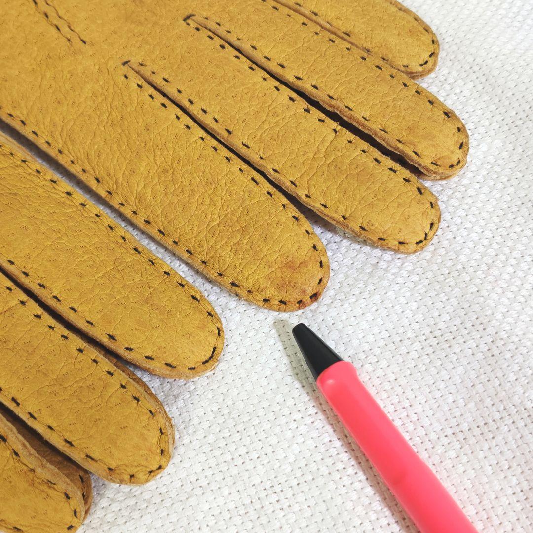 デンツDENTSハンドソーイングカシミヤライニングペッカリーレザーグローブ手袋黄