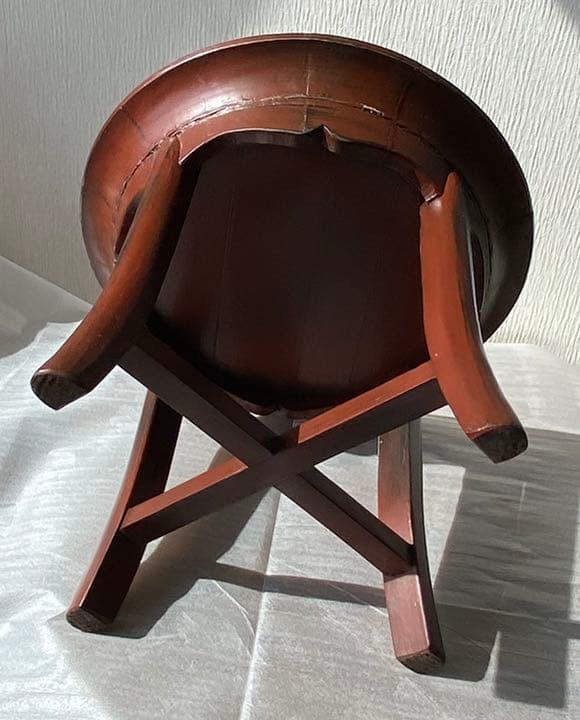 木製 、朱/溜 漆塗り李朝中国韓国デザイン☆木製アンティーク花台飾り.家具