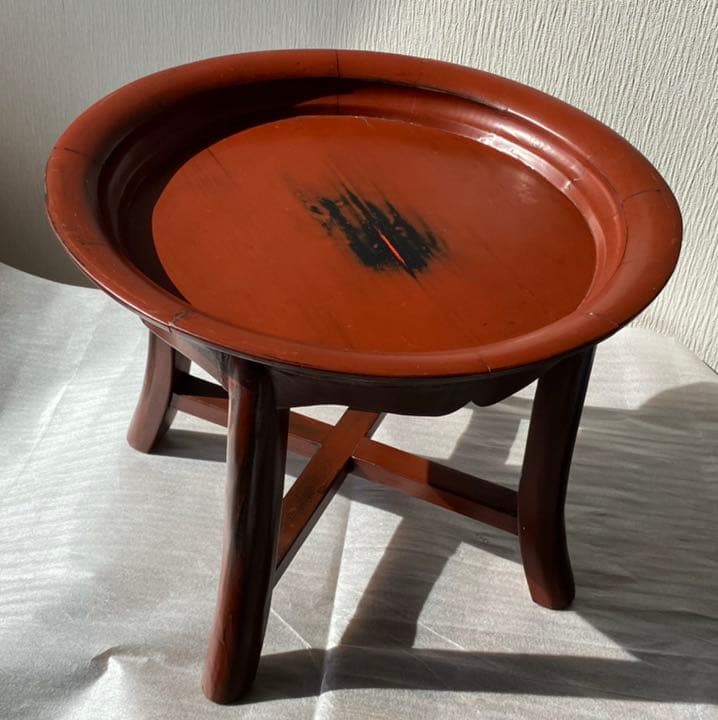 木製 、朱/溜 漆塗り李朝中国韓国デザイン☆木製アンティーク花台飾り.家具