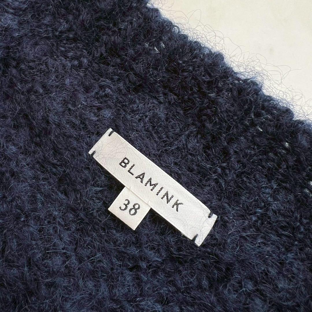 BLAMINK オーバーサイズ モヘヤ Vネックニット ネイビー 38