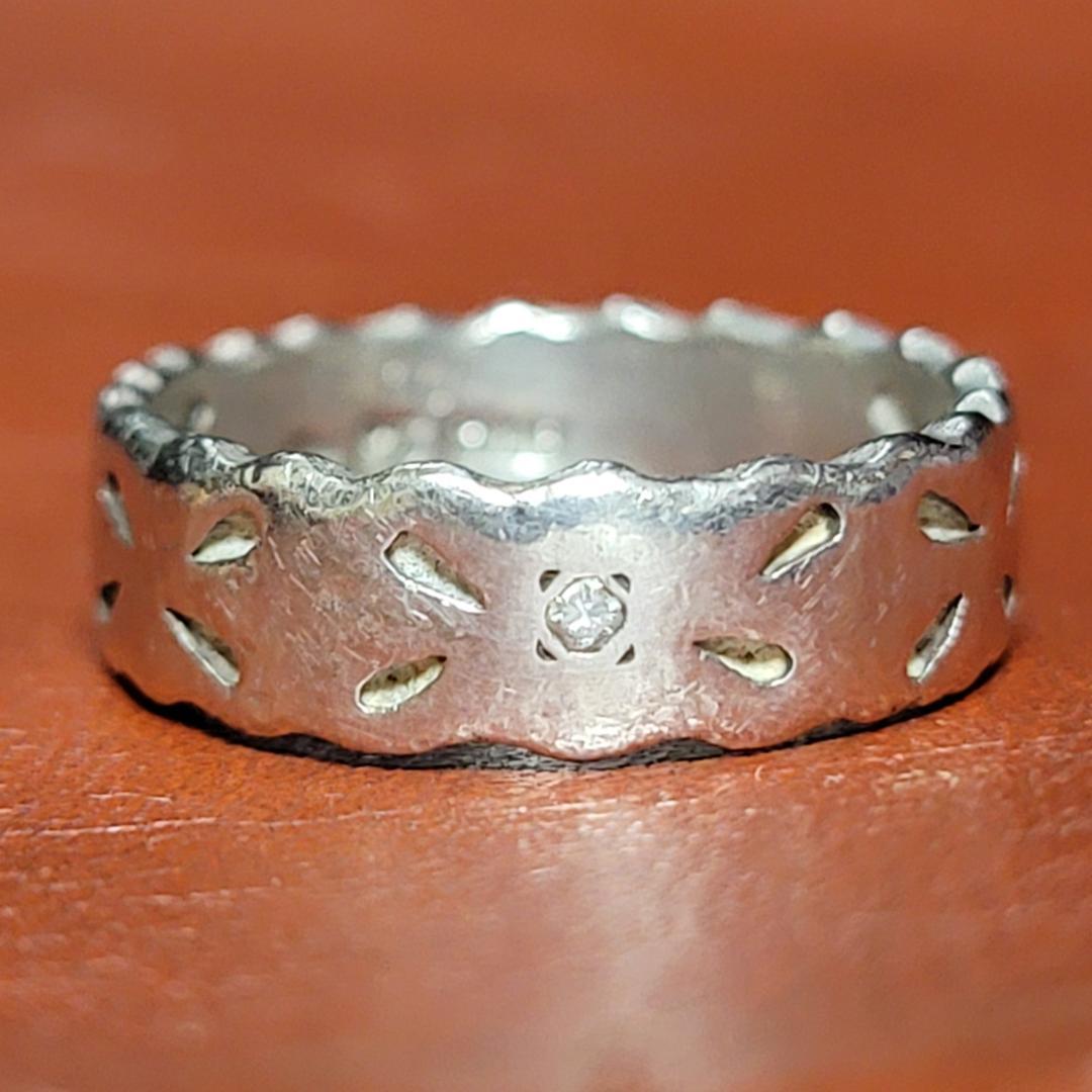ビンテージ 銀の指輪 ダイヤモンド シルバーリング シルバー925 彫金