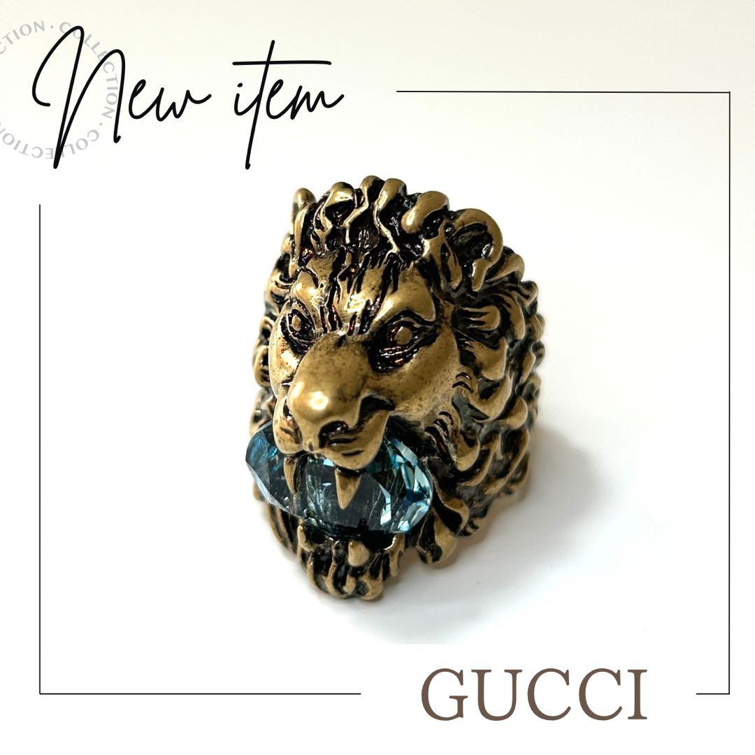 と*ラ様 GUCCI ライオンヘッド リング ブルーストーン ゴールド ヴィンテ