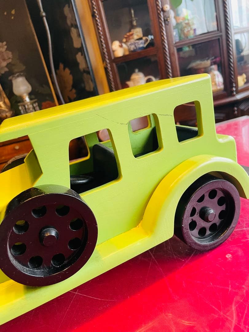 【美品】木製　クラシックカー風　おもちゃ　グリーン　アンティーク
