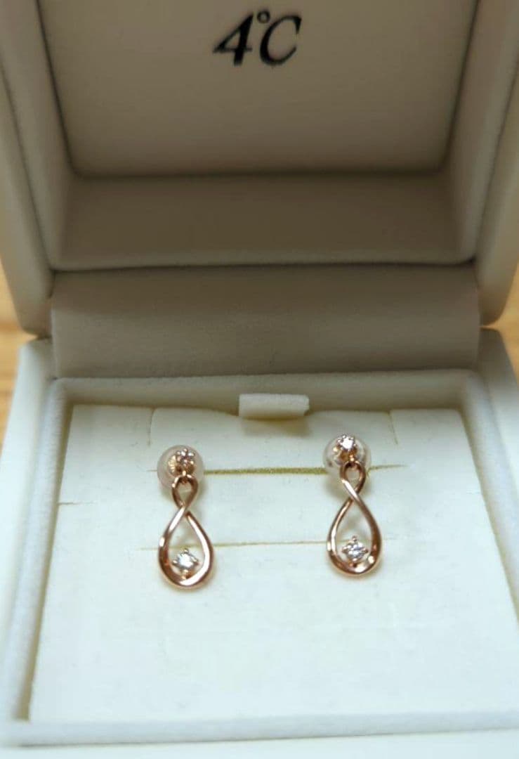 ４℃ K10 ピンクゴールド ダイヤモンド ピアス