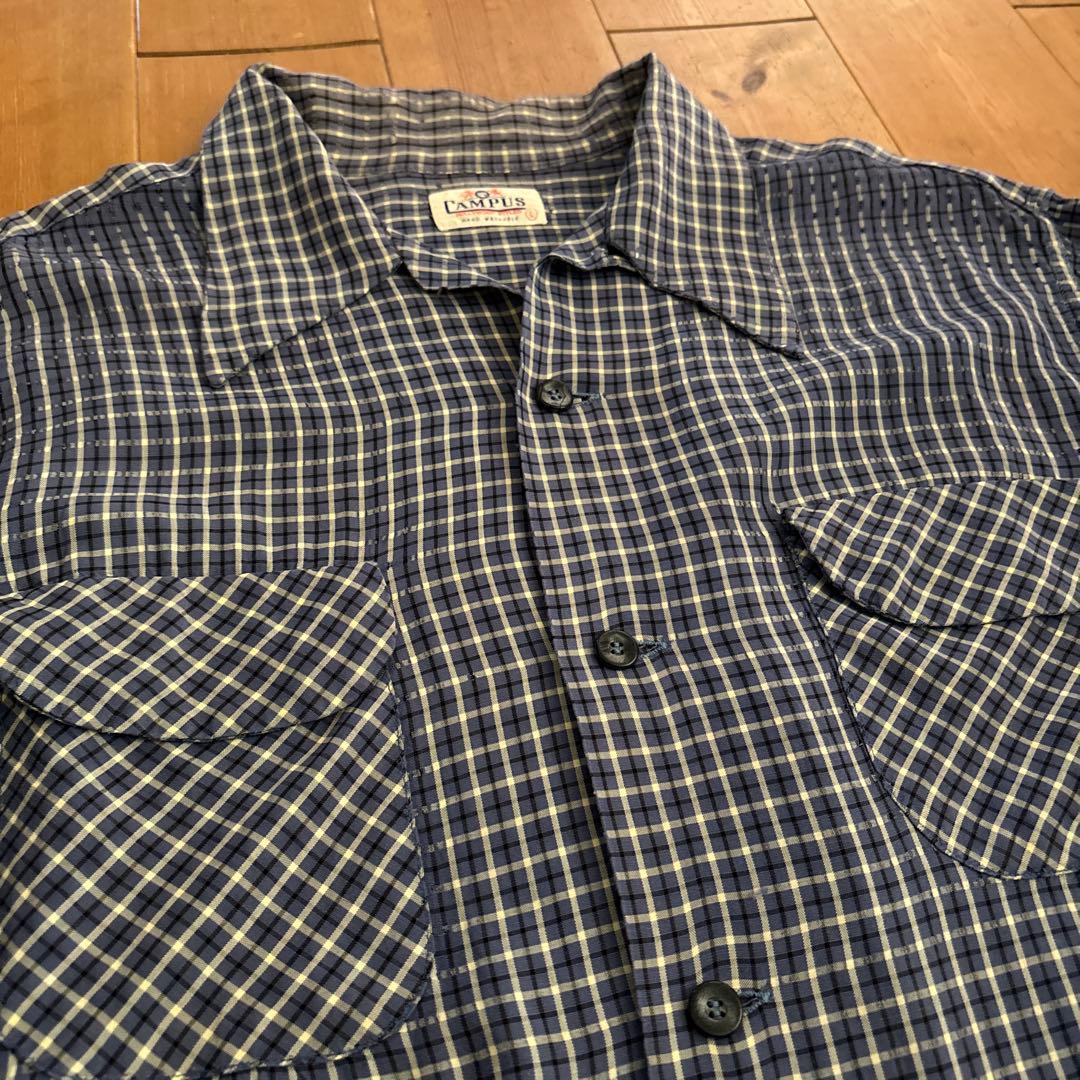 【50sビンテージ】Campus レーヨンシャツ シャドー 織柄 L ロカビリー