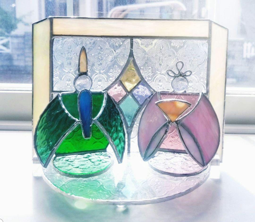 ステンドグラス　ひな人形のオーナメント(パネル付)