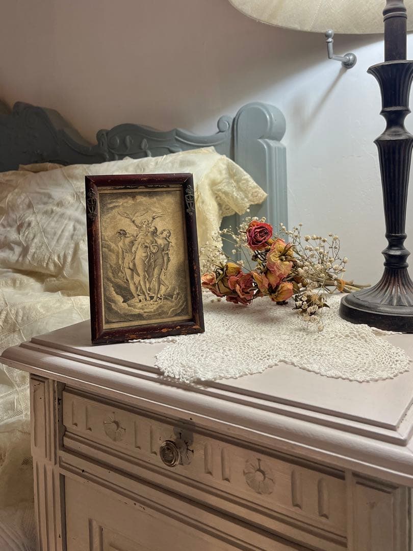 ◆フランスアンティーク｜1700年代名画三美神版画天使エンジェルヴィーナス木製