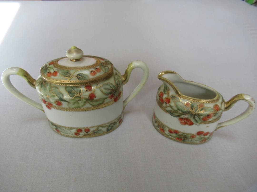 極希少美品 明治後期定価12万◆初期オールドノリタケ シュガーポット＆クリーマー