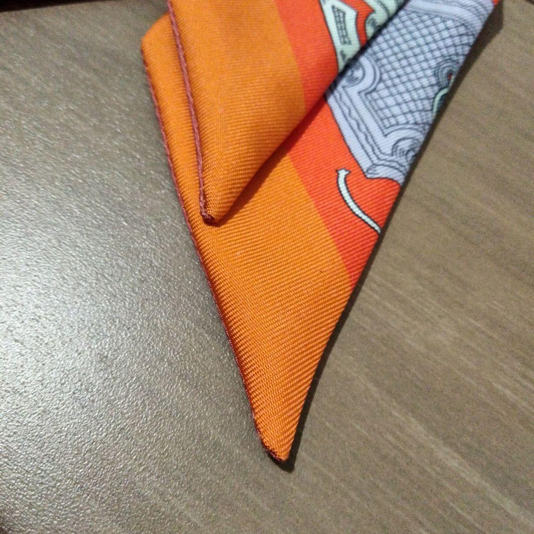 ま HERMES ツイリー オレンジ シルク スカーフ