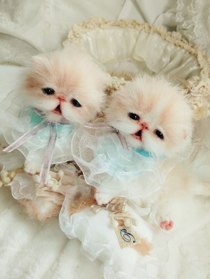 生後２週間♡双子子猫ちゃん♡お世話セット♡アートドール♡ぬいぐるみ♡