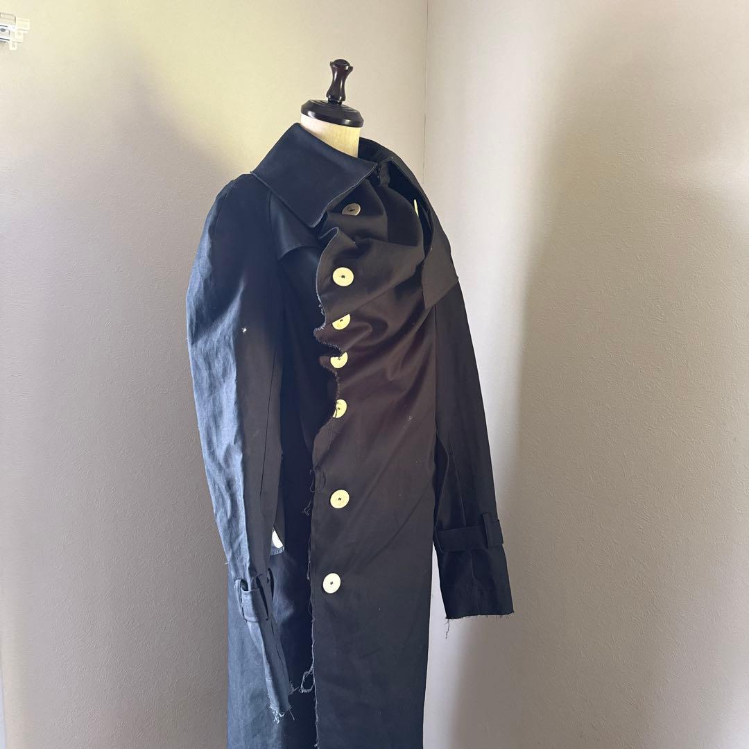 A.W.A.K.E MODE ドレープデザインブラックダブルブレストロングコート