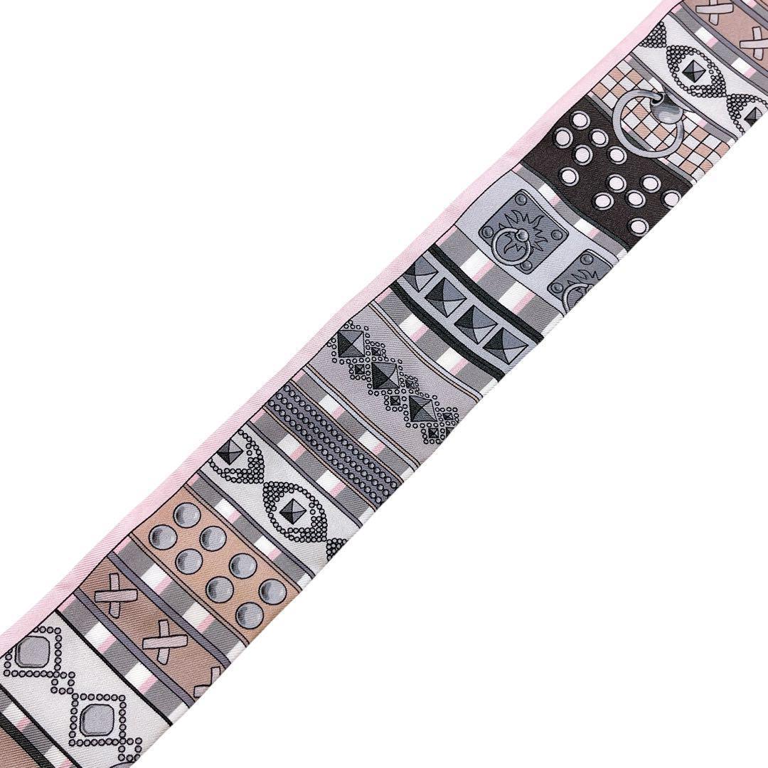 極美品 エルメス ツイリー スカーフ コリエドシアン ピンク グレー レディース