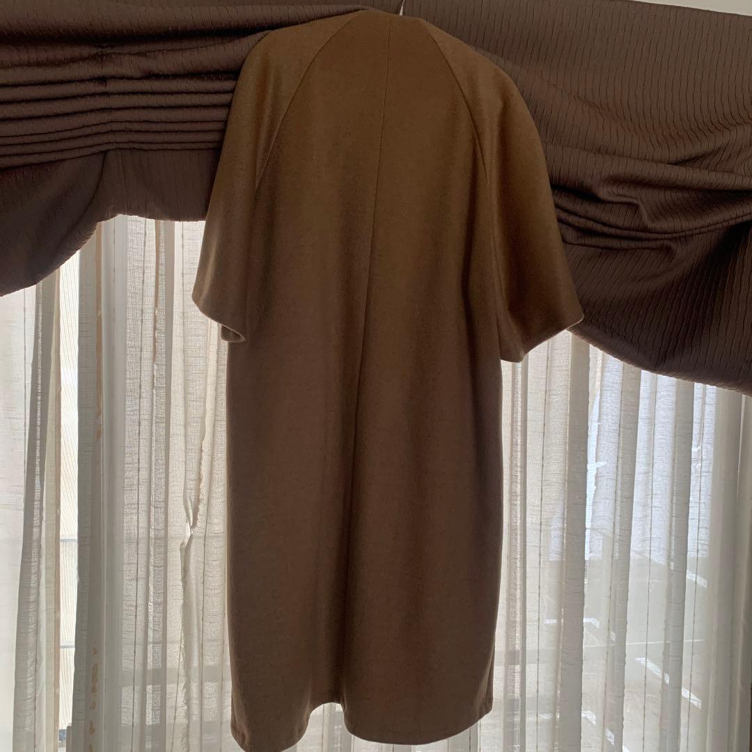 シビラ ダブルフェイス ケープデザインウール調コート キャメル色